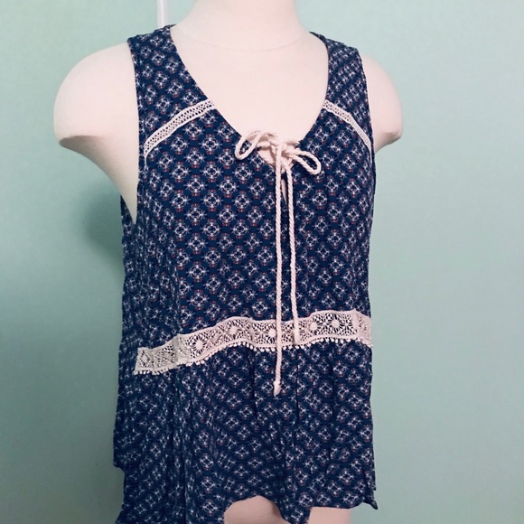 Boho Blue Blouse Hi Low Cut - Picture 2 of 8